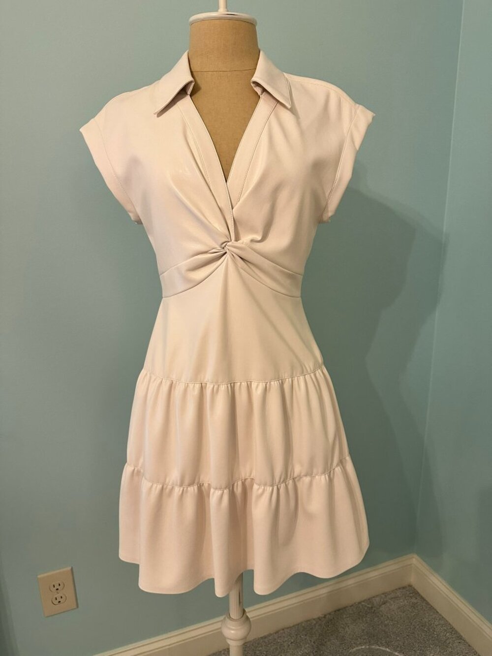 ALICE + OLIVIA Mila Vegan Leather Twist-Front Mini Dress - Picture 3 of 6